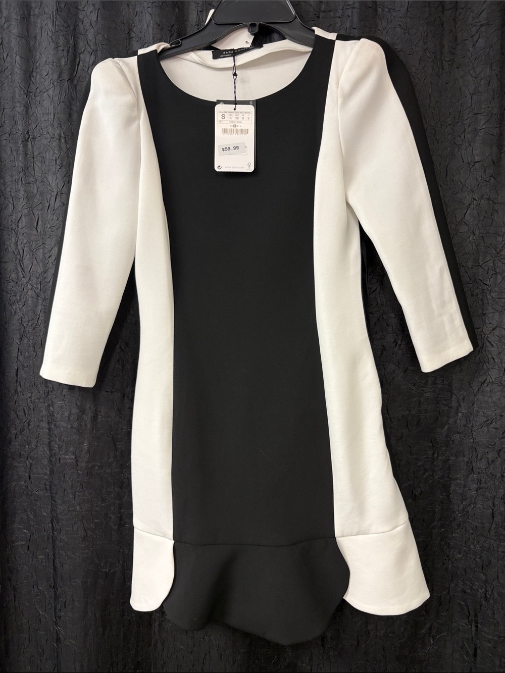 Zara Black and White Panel Long Sleeve Dress- NWT